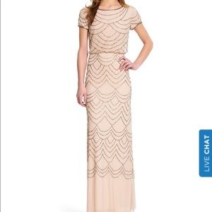 Adrianna Papell short sleeve blouson beaded gown size 10